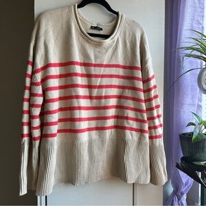 GAP Striped Roll Neck Oversized Sweater – Size XL Split-Hem Pink and Beige